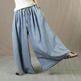 Drawstring Waist Wide Leg Light Blue Denim Palazzo Pants