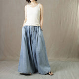 Drawstring Waist Wide Leg Light Blue Denim Palazzo Pants