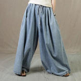 Drawstring Waist Wide Leg Light Blue Denim Palazzo Pants