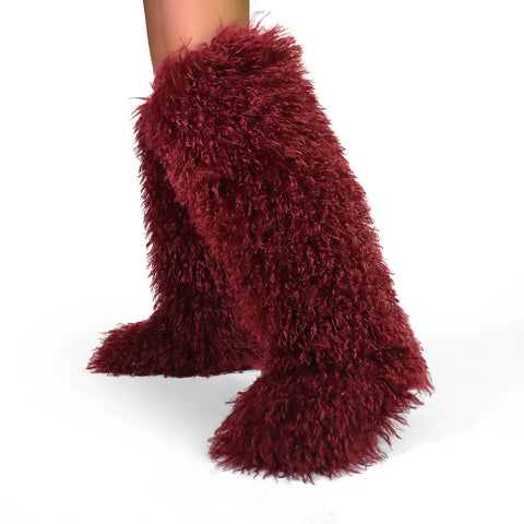 Shaggy Mongolian Fur Women's Knee High Plush Boots