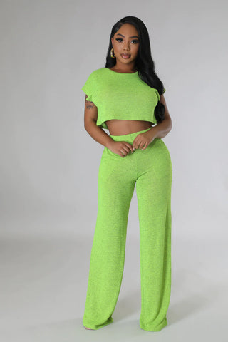 Women's Two Piece Short Sleeves Comfort Crop Top Pants Set