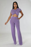 Women's Two Piece Short Sleeves Comfort Crop Top Pants Set
