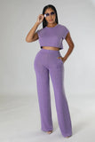 Women's Two Piece Short Sleeves Comfort Crop Top Pants Set