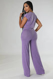 Women's Two Piece Short Sleeves Comfort Crop Top Pants Set