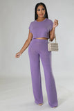 Women's Two Piece Short Sleeves Comfort Crop Top Pants Set