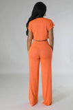 Women's Two Piece Short Sleeves Comfort Crop Top Pants Set