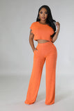Women's Two Piece Short Sleeves Comfort Crop Top Pants Set
