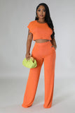 Women's Two Piece Short Sleeves Comfort Crop Top Pants Set