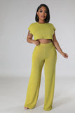 Women's Two Piece Short Sleeves Comfort Crop Top Pants Set