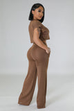 Women's Two Piece Short Sleeves Comfort Crop Top Pants Set