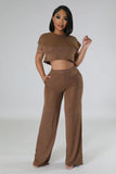 Women's Two Piece Short Sleeves Comfort Crop Top Pants Set