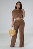 Women's Two Piece Short Sleeves Comfort Crop Top Pants Set