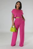 Women's Two Piece Short Sleeves Comfort Crop Top Pants Set