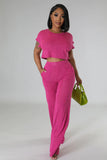 Women's Two Piece Short Sleeves Comfort Crop Top Pants Set