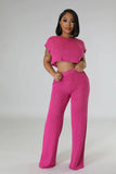 Women's Two Piece Short Sleeves Comfort Crop Top Pants Set