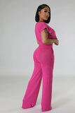 Women's Two Piece Short Sleeves Comfort Crop Top Pants Set
