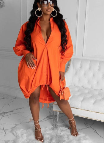 SOLID OVERSIZED BUTTON UP SHIRT DRESS