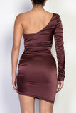Sexy One Sleeve Semi Stretch Ruched Dress