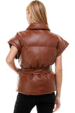 Vested Interest Brown Faux Leather Puffer Vest