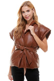 Vested Interest Brown Faux Leather Puffer Vest