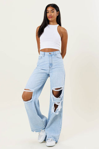 High Waisted Wide Leg Denim Jeans