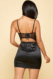 Black Sexy Chain Strap Satin Mini Dress
