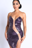Sequined Mesh Strapless Set The Stage Dress