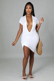 Beach Run Short Sleeve Loose Fit Deep V Mini Dress