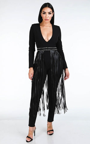 Everything Black Fringe Jumpsuit