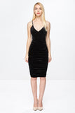 Black Sexy Velour Spaghetti Strap Bodycon Dress