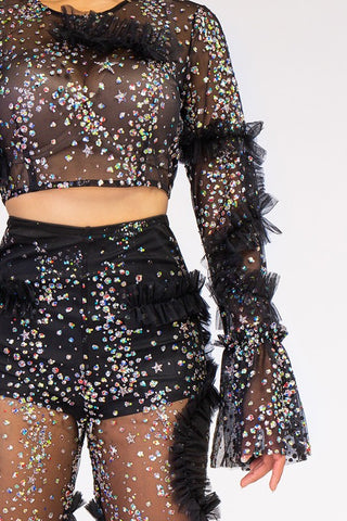 Glitter Ruffle Sheer Mesh Set